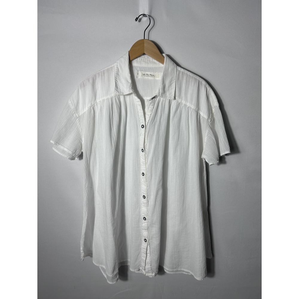 We The Free Float Away Shirt Womens M White Button Up Lightweight Short Sleeve - Picture 1 of 7